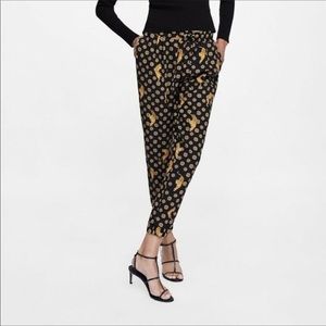 Zara Printed draw string pants joggers tiger animal printed